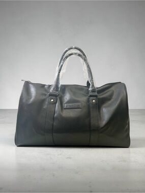 Black Faux Leather Weekender Bag Travel Duffel